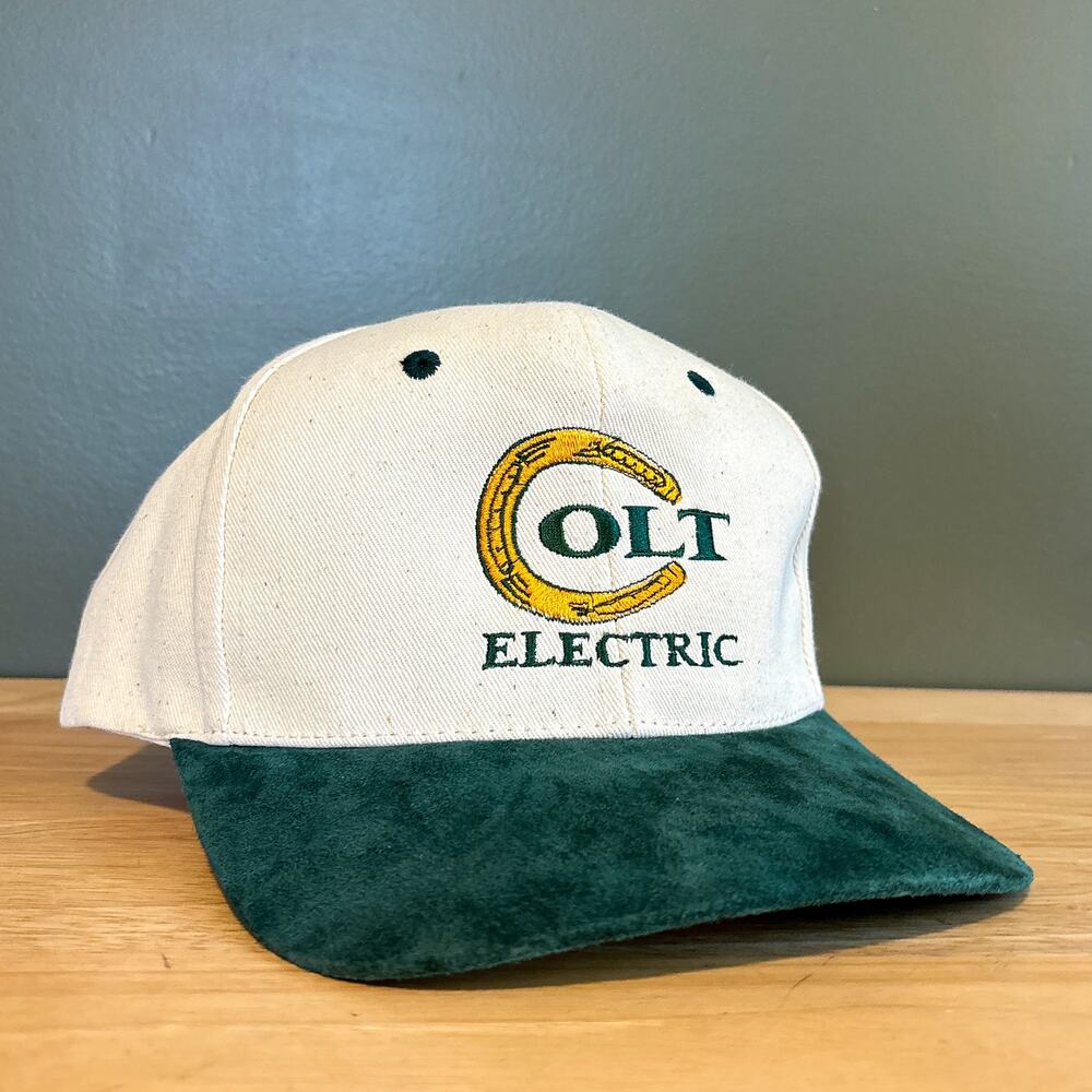 Vintage Colt Electric Horseshoe Logo Cream Green Suede Brim Strapback Hat